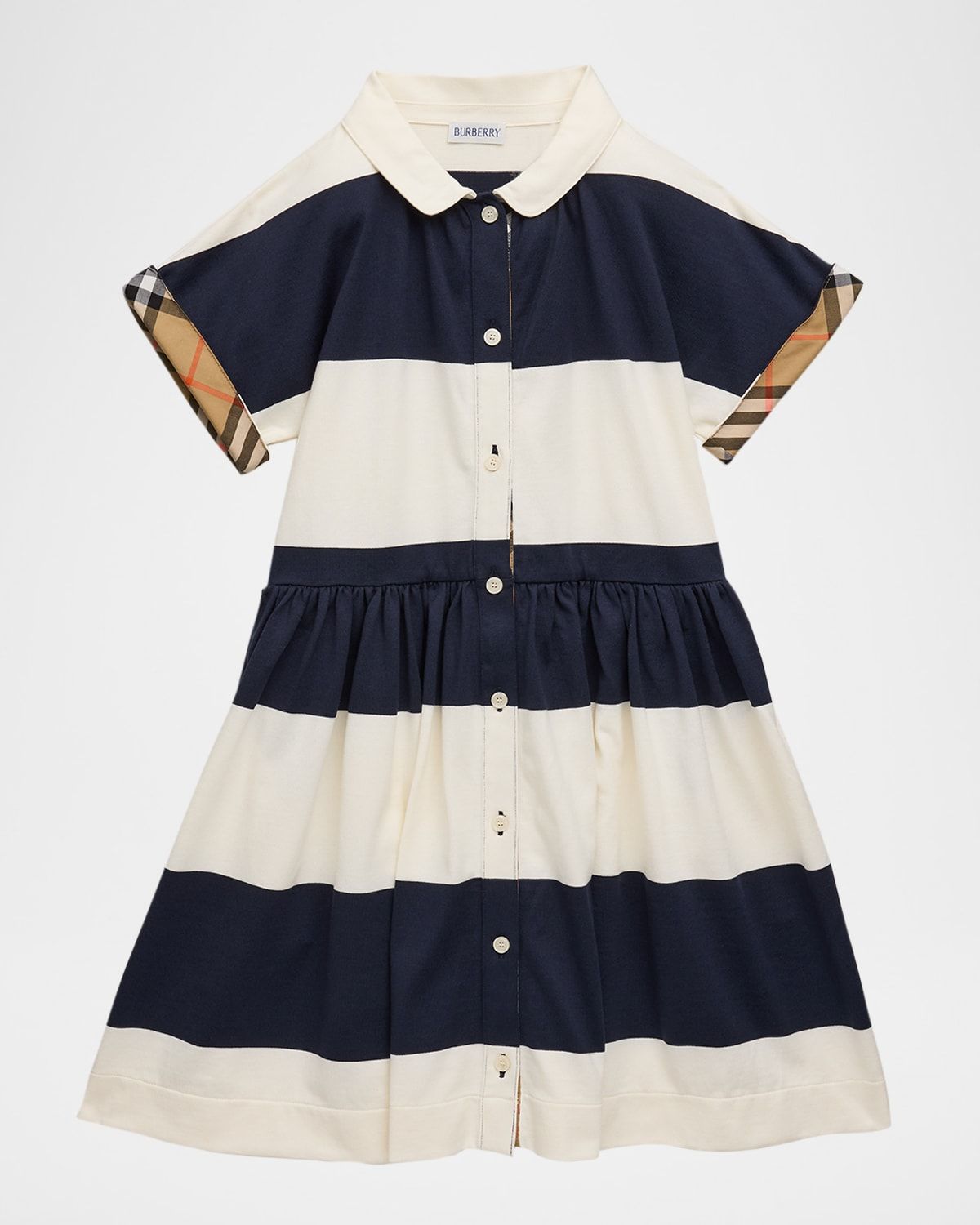 Girl & apos;s Check-Trim Striped Cotton Shirt Dress, Size 3-14