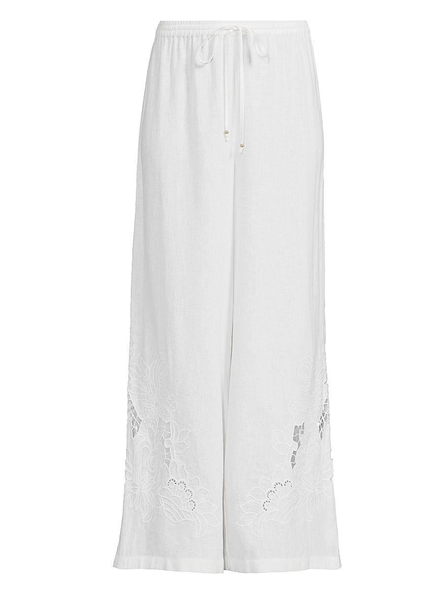 Women's Frankie Embroidered Easy Pants - White - Size Large