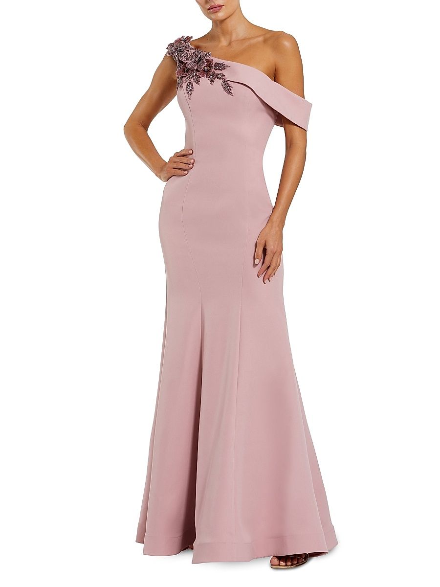 Women's Embellished Crepe Off-The-Shoulder Mermaid Gown - Rose - Size 14