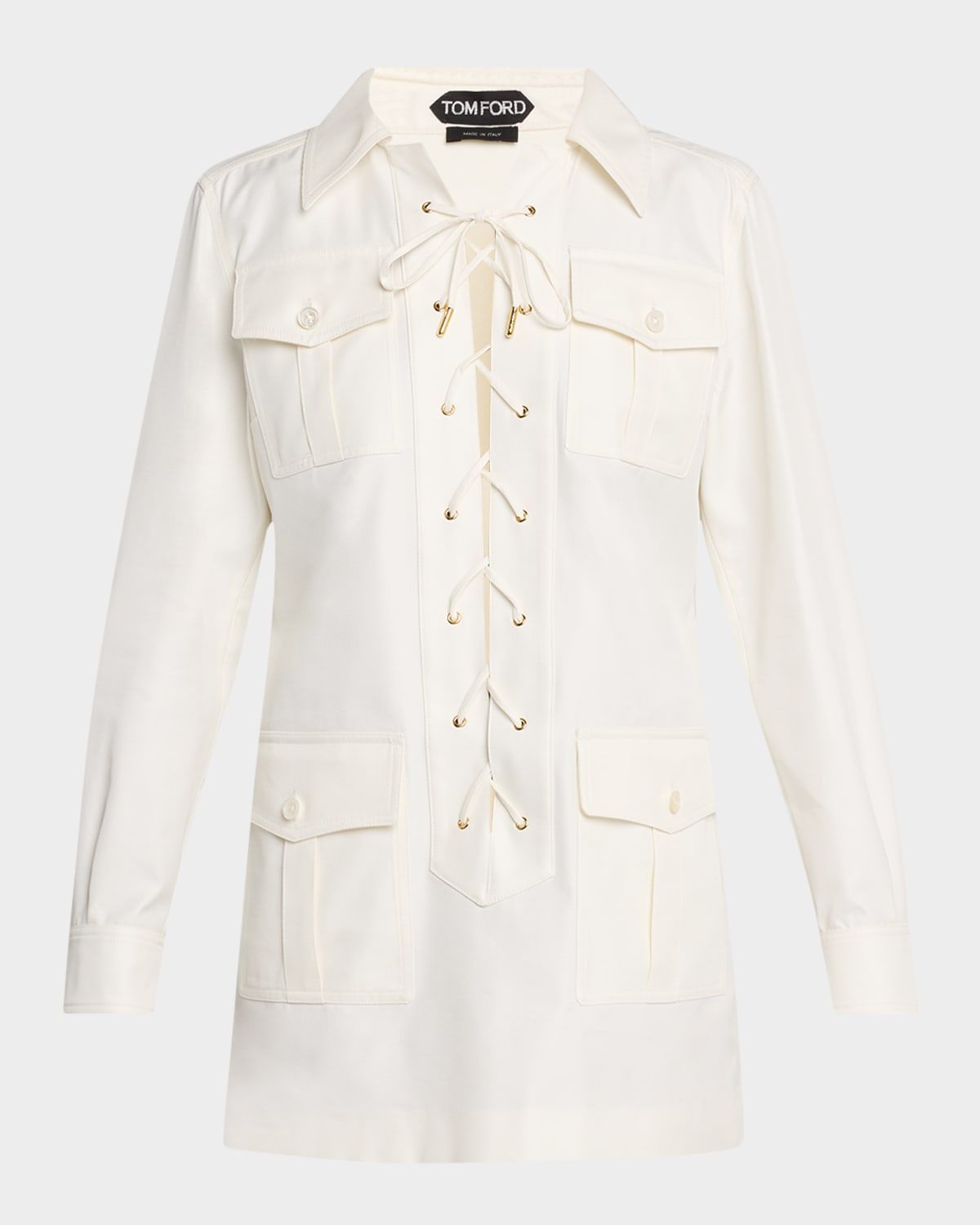 Lace-Up Twill Mini Safari Tunic Dress