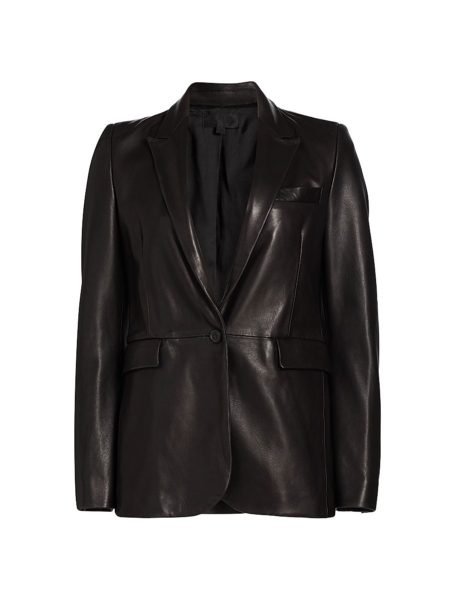 Women's Belmonde Leather Tailored Blazer - Black - Size 12