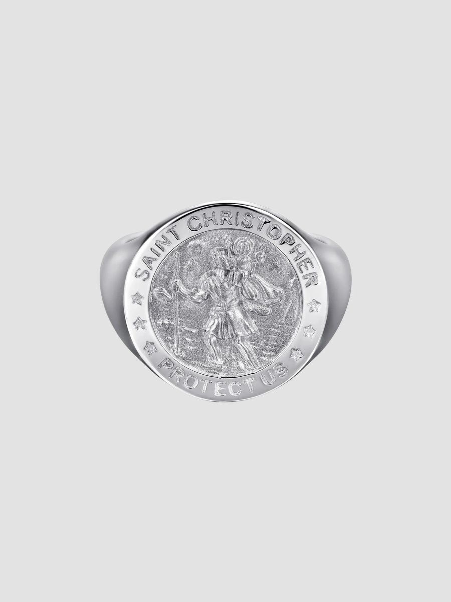 Gabriel & Co Men's Modern Relics Sterling Silver Saint Christopher Signet Ring - Silver - Size 10