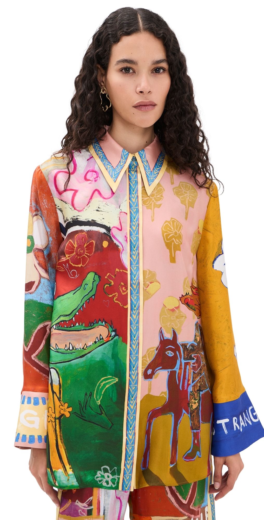 ALÉMAIS Mlak Silk Button Down Shirt Multi 8