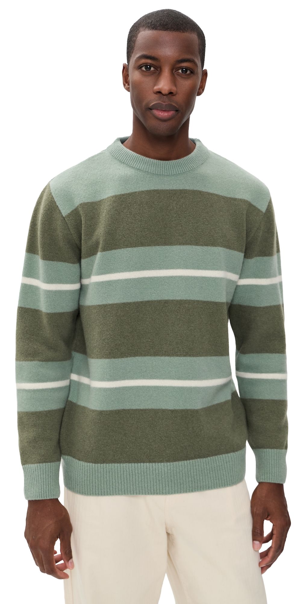 Far Afield Combin Striped Knit Sweater Aqua Blue/Green L