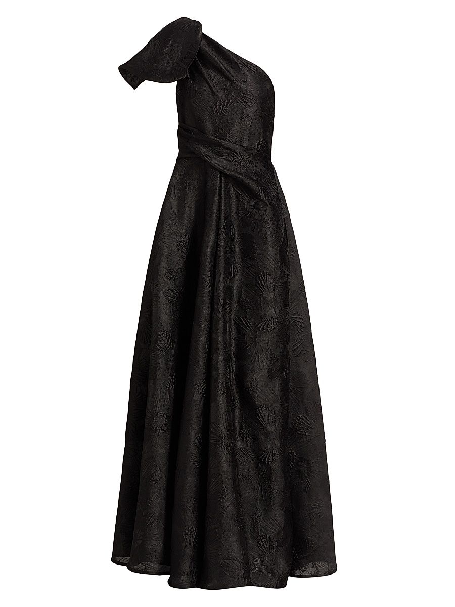 Women's Anemone Jacquard One-Shoulder Gown - Black - Size 6