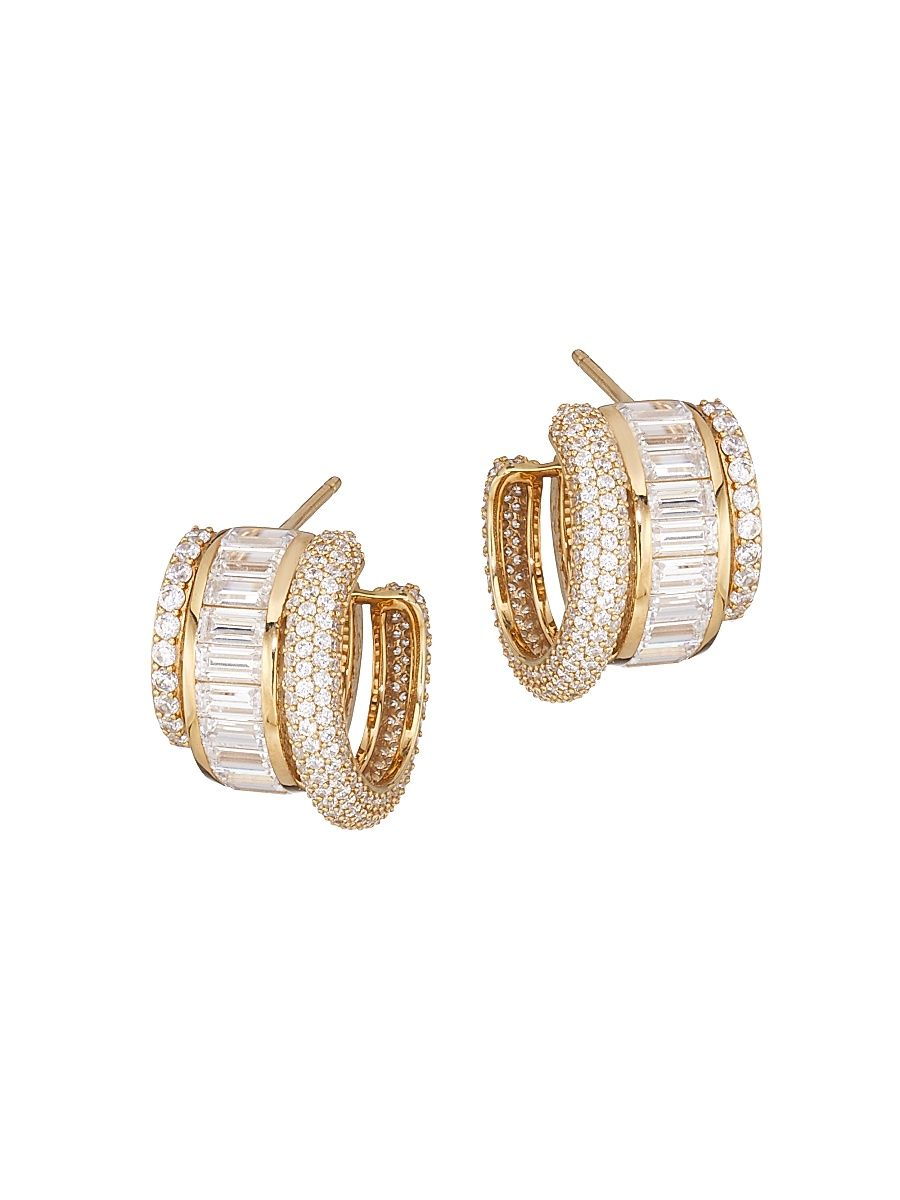 Women's Stacked 18K Gold-Plated & Cubic Zirconia Triple-Hoop Earrings - Gold