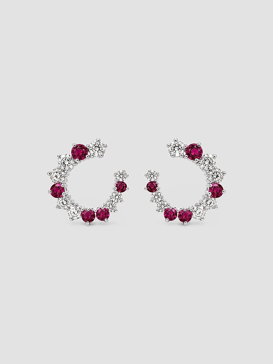 Women's Swirl Sterling Silver, Lab-Grown Ruby & 3.25 TCW Cubic Zirconia Open Circle Earrings - Red