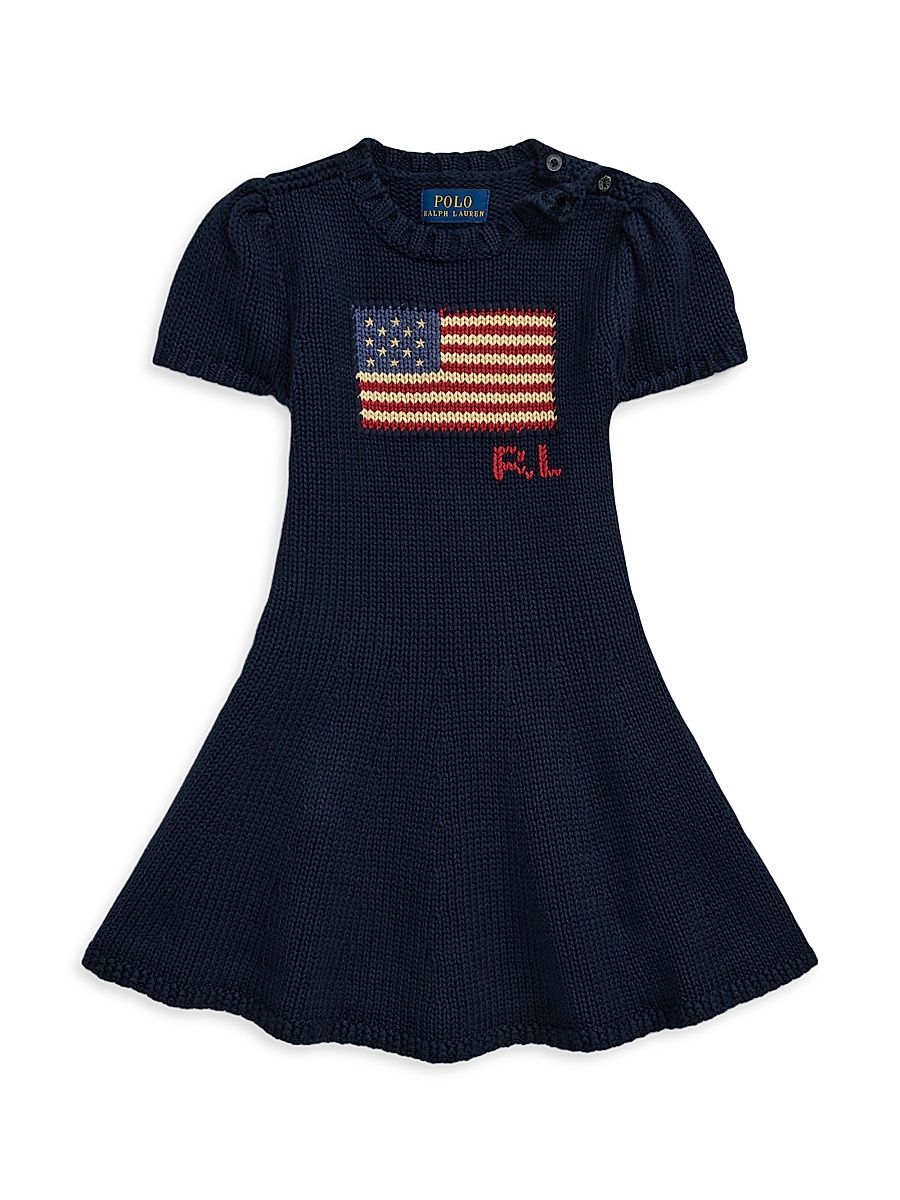 Little Girl's & Girl's Flag Puff-Sleeve Sweater Dress - Hunter Navy - Size 6