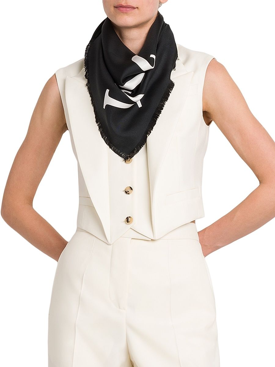 Women's Exploded Silk Logo Scarf - Black Ivory