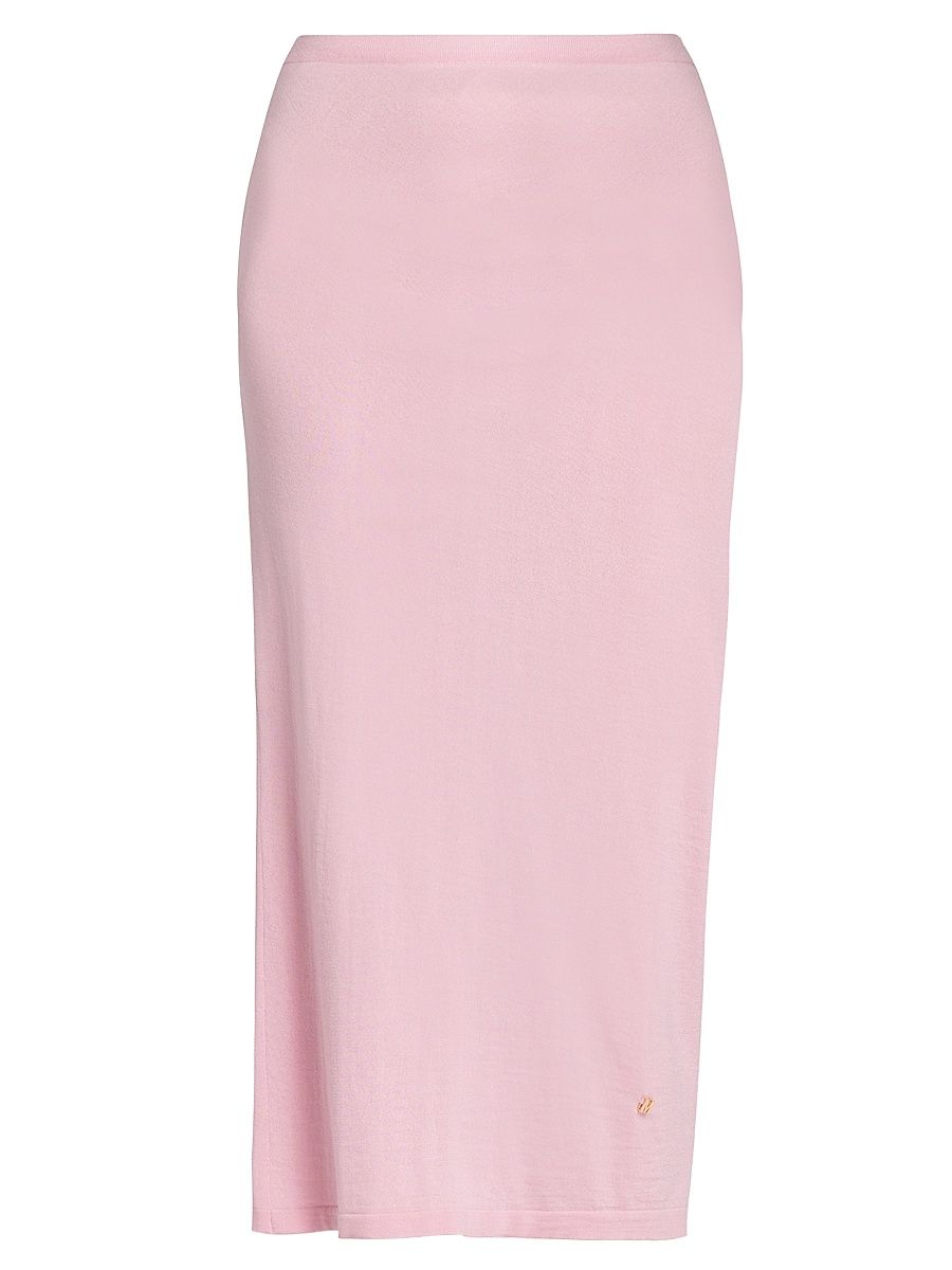 Women's Wool Knit Midi-Skirt - Pink - Size 8