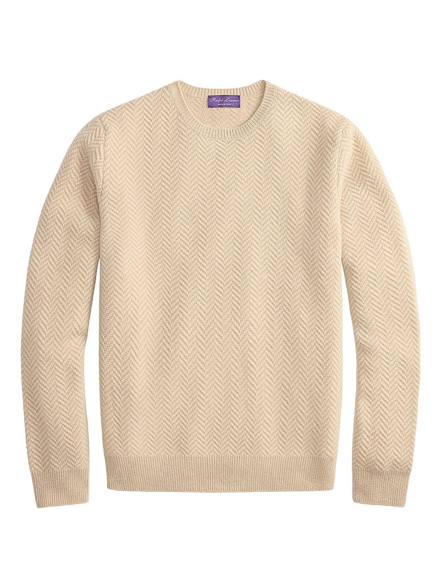 Men's Herringbone Cashmere Crewneck Sweater - Champagne Melange - Size XXL