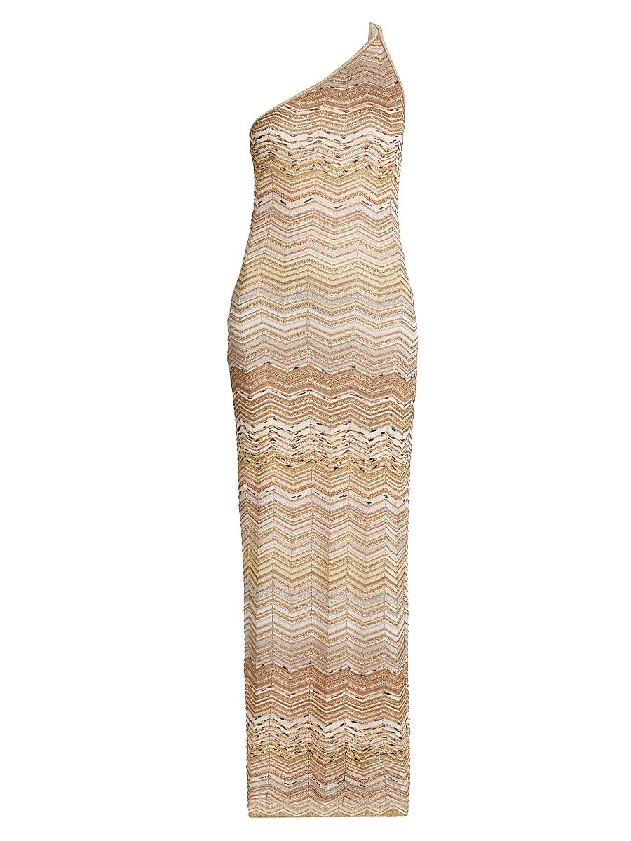 Women's Chevron One-Shoulder Maxi Dress - Light Gold - Size 10