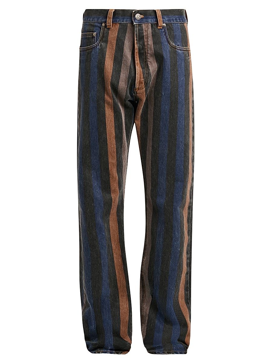 Men's Striped Cotton Straight-Leg Jeans - Size 38