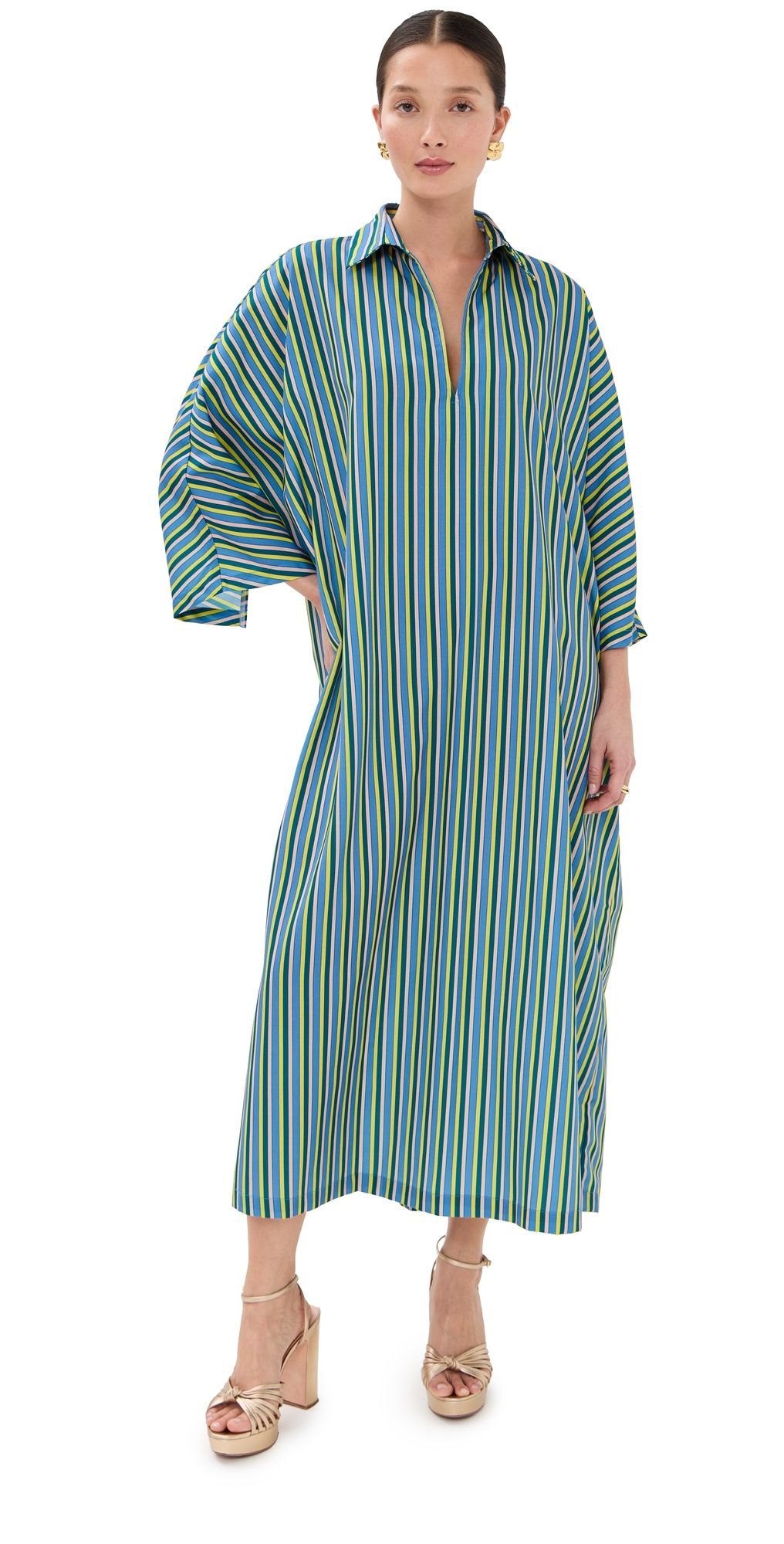 La Vie Style House Stripe Maxi Everyday Dress Blue/Neon Yellow One Size