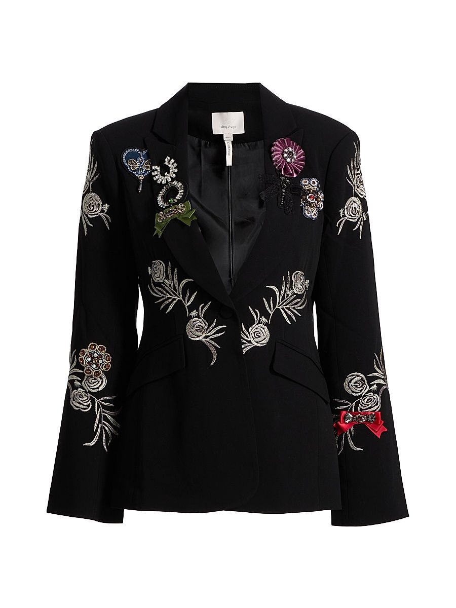 Women's Heritage Rose Cheyenne Embellished Blazer - Black Multi - Size 12