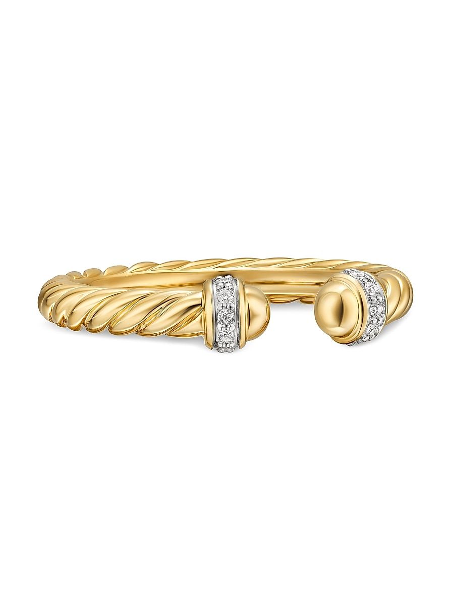 Women's Cable Band Open Ring in 18K Yellow Gold - Diamond - Size 7