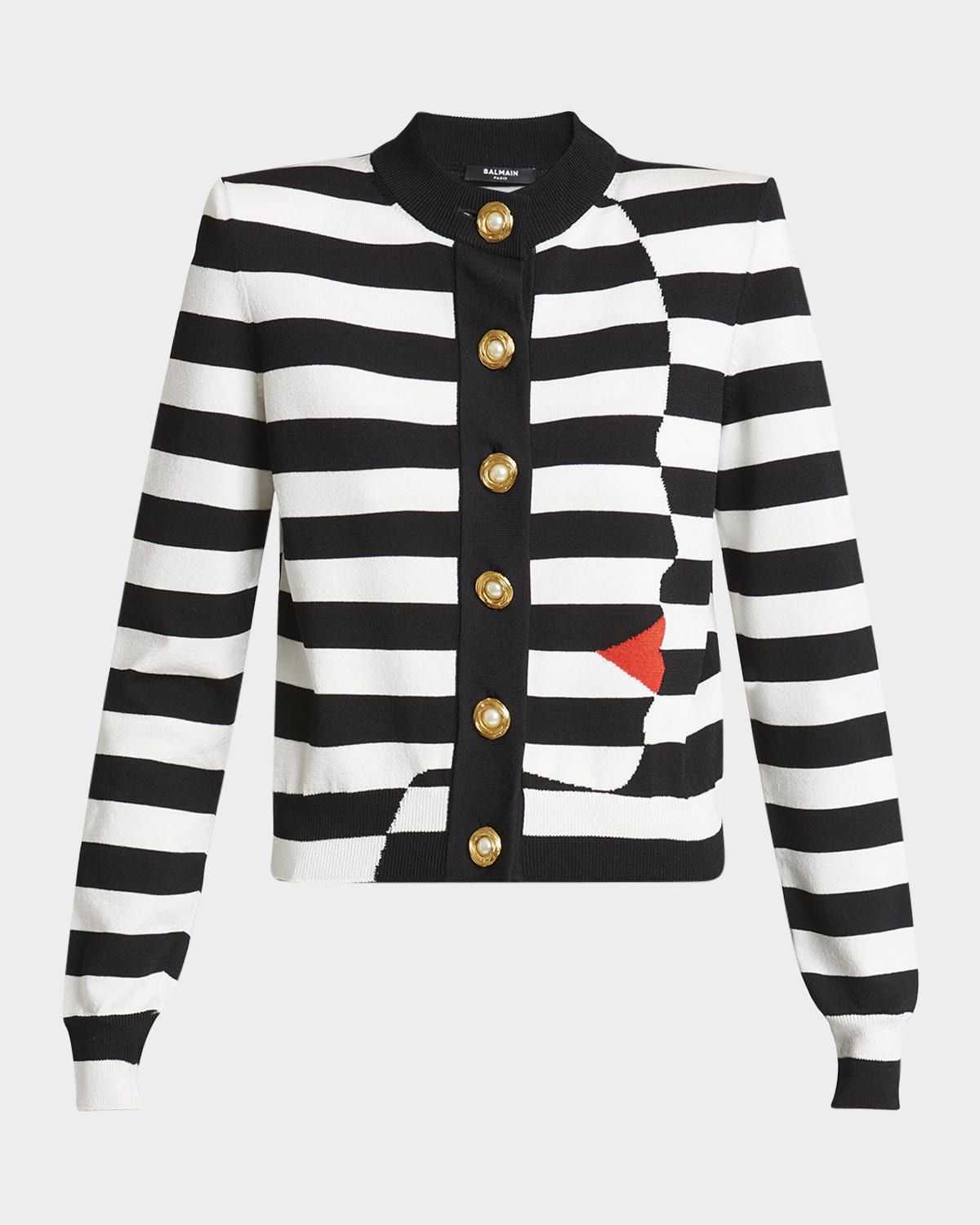 Face Mariniere Knit Strong-Shoulder Cardigan