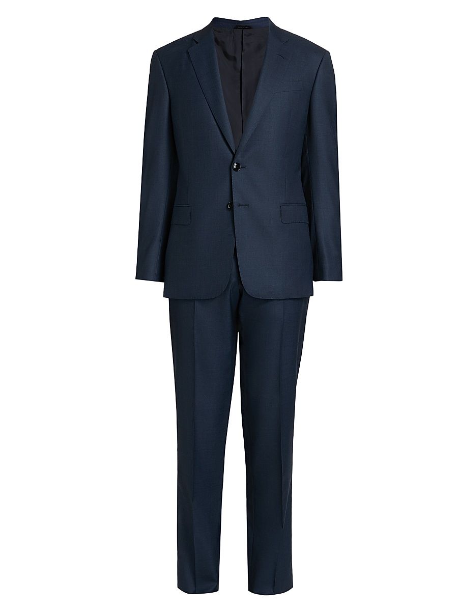 Men's Wool Single-Breasted Suit - Navy Black - Size 46