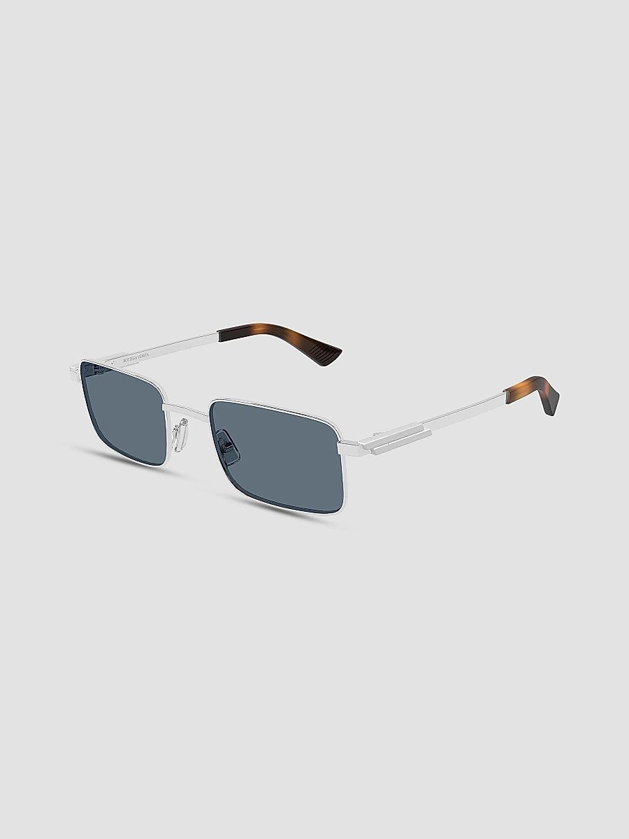 Bottega Veneta Men's 53MM Long Ribbon Metal Rectangular Sunglasses - Silver Blue