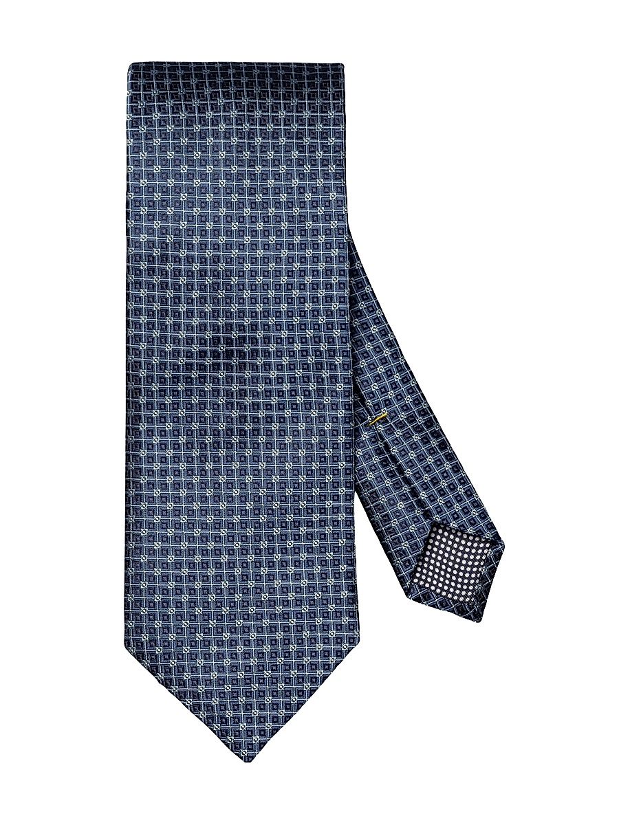 Men's Geometric Silk Tie - Navy