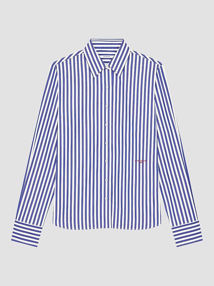 Givenchy Women's Striped Shirt in Poplin - Electric Blue White - Size 12