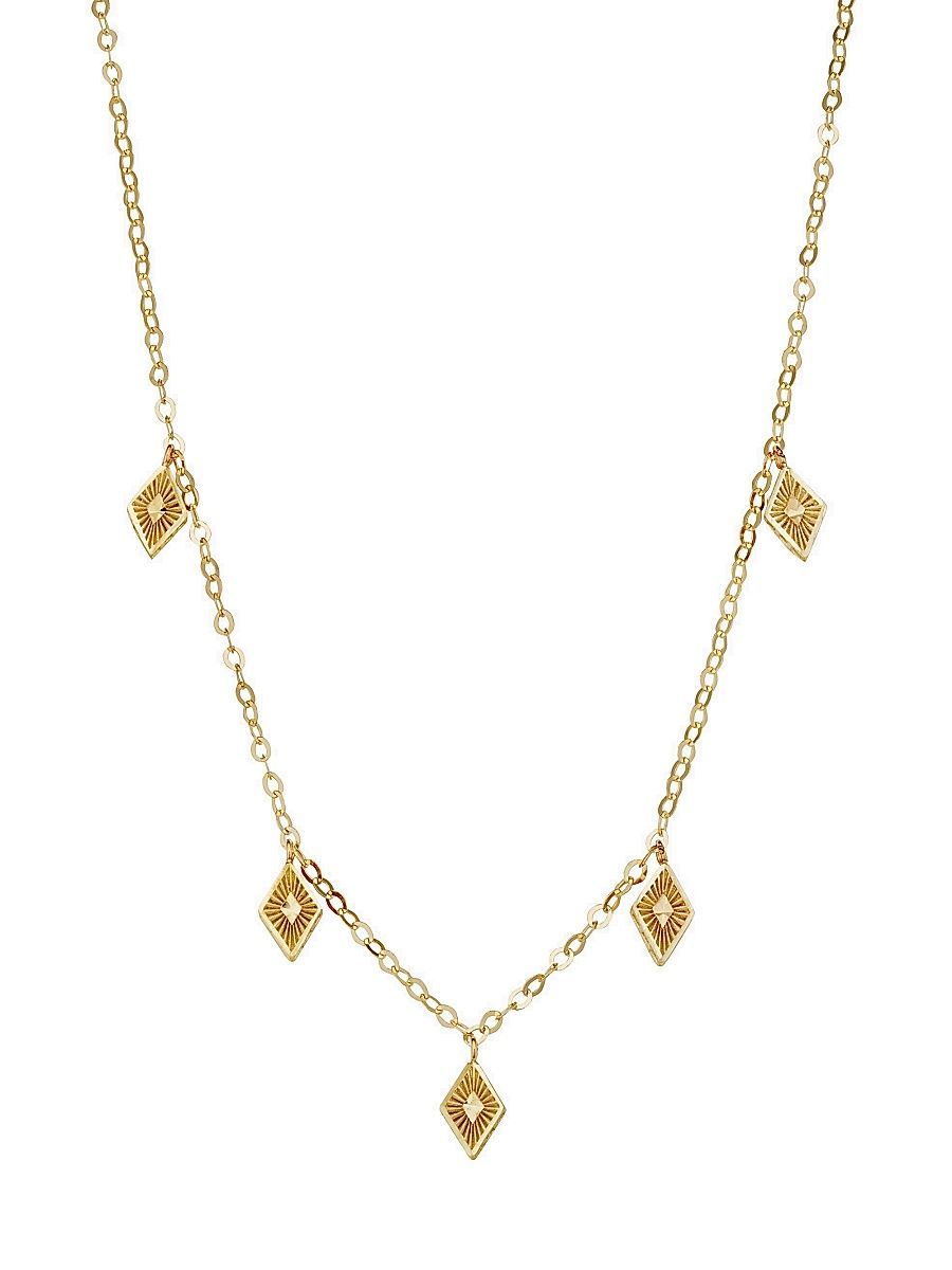 Women's 14K Yellow Gold Roma Diamond Station Charm Necklace - Yellow Gold