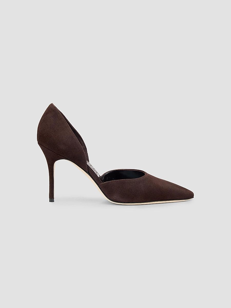 Manolo Blahnik Women's Taylernu Suede D'Orsay Pumps - Dark Brown And Cream - Size 11.5