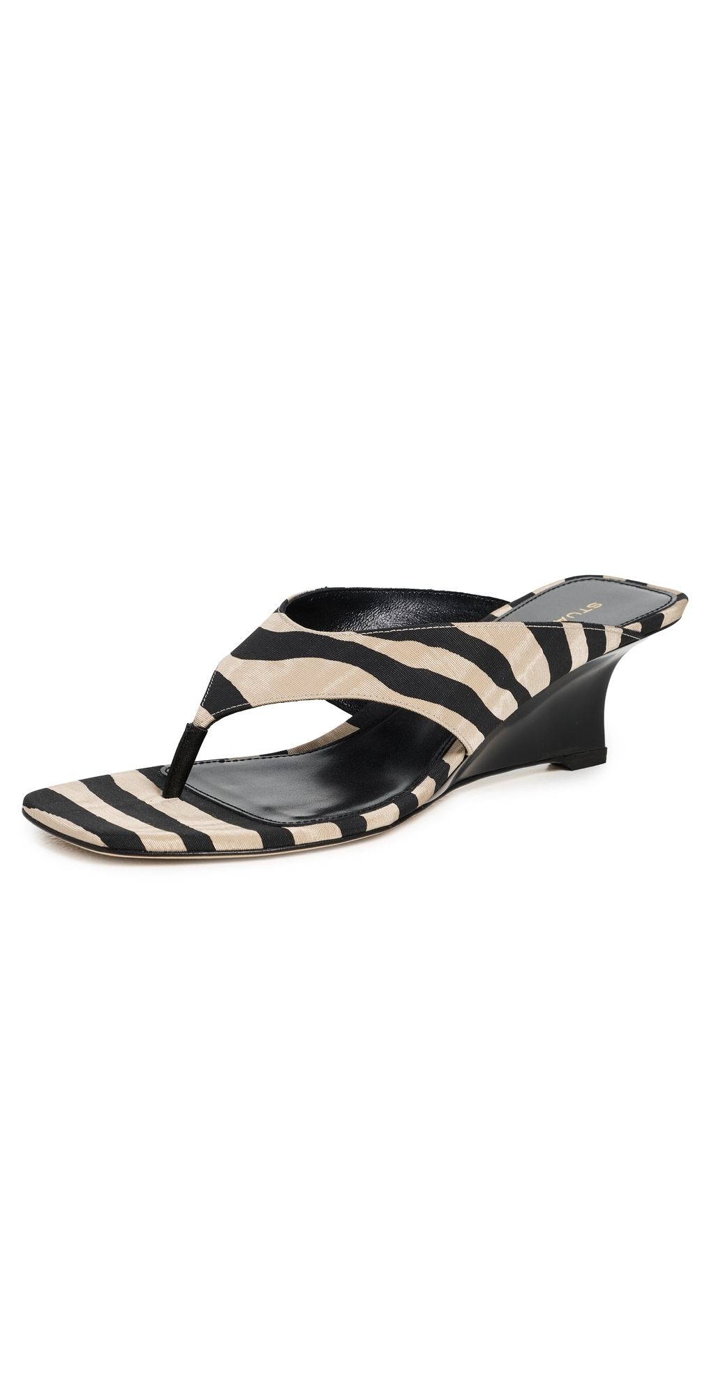 Stuart Weitzman Vinnie Wedge Thong Sandals Crm/Smk 8