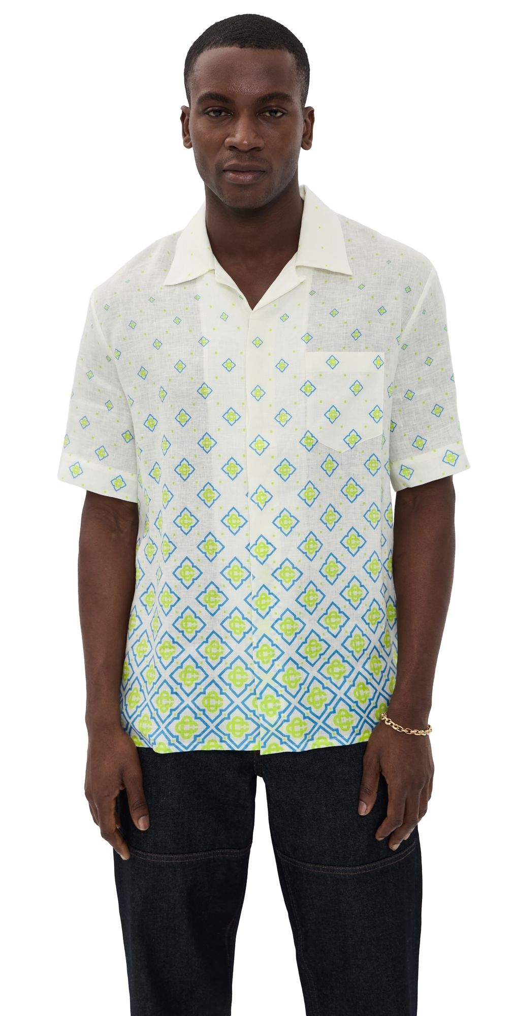 Casablanca Degrade Monogram Short Sleeve Linen Shirt Multi XL