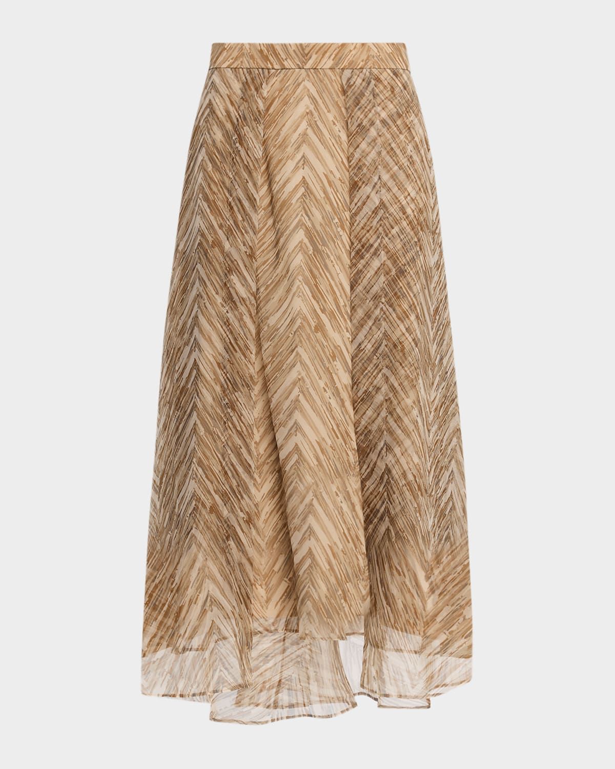 Summer Chevron Silk Chiffon Midi Skirt