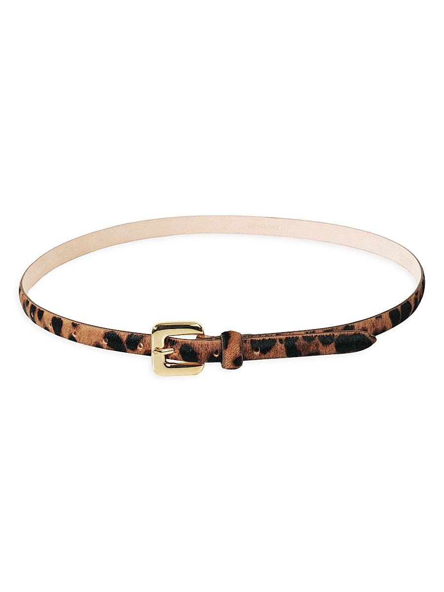 Women's Mara Leopard Calf Hair Leather Belt - Dark Jaguar And Gold - Size Large