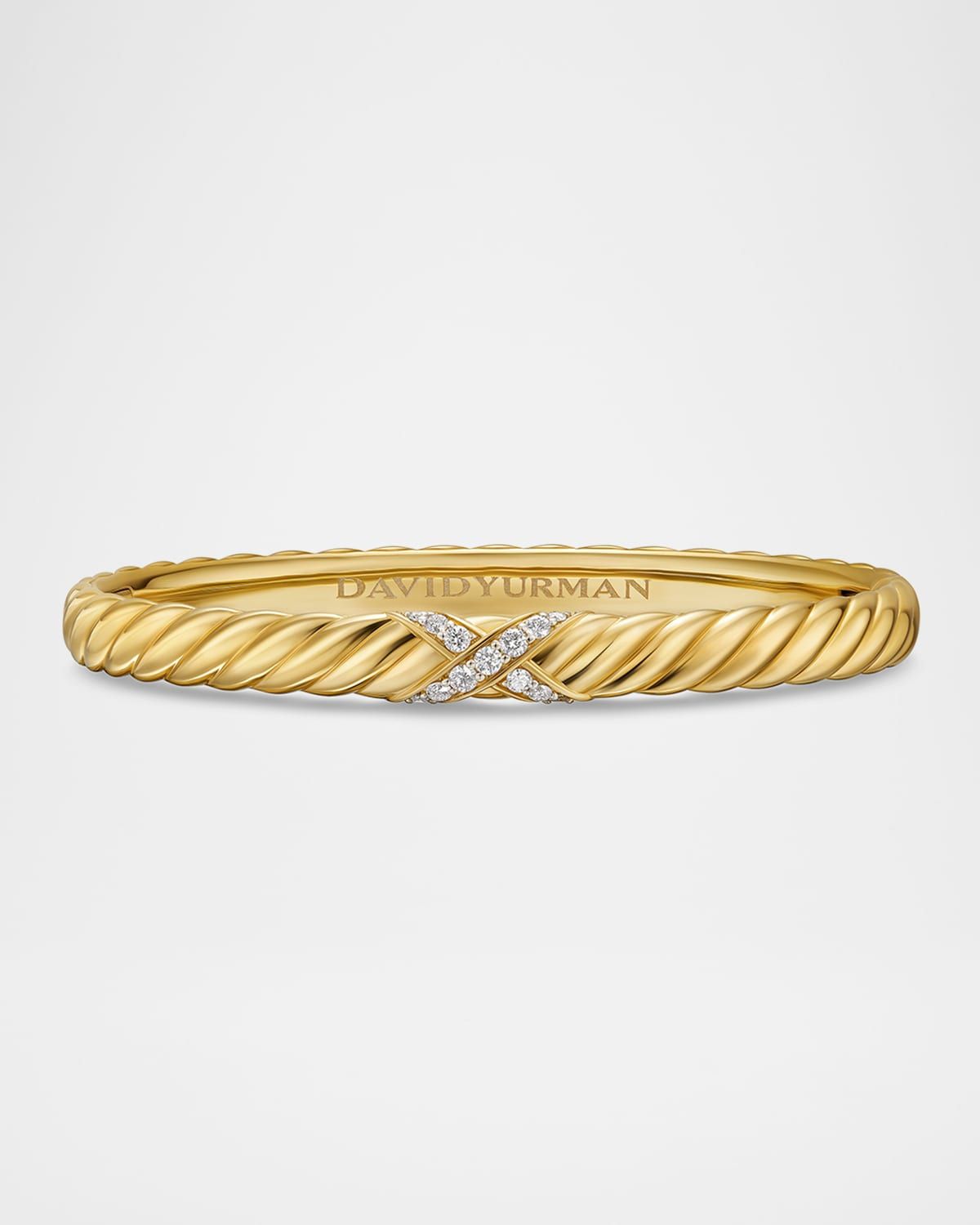 Sculpted Cable X Center Station Bracelet with Diamonds in 18K Gold