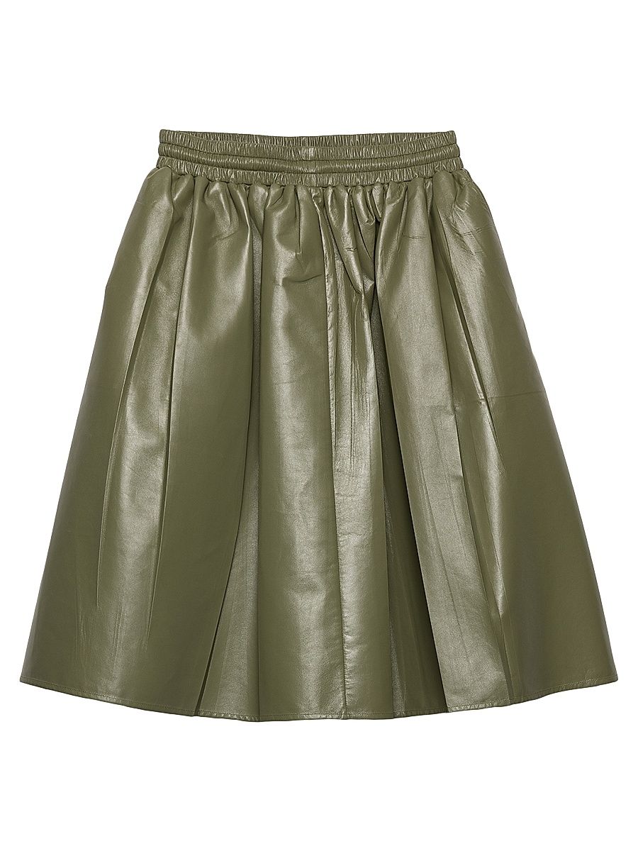 Women's Pleated Nappa Leather Skirt - Green - Size 4