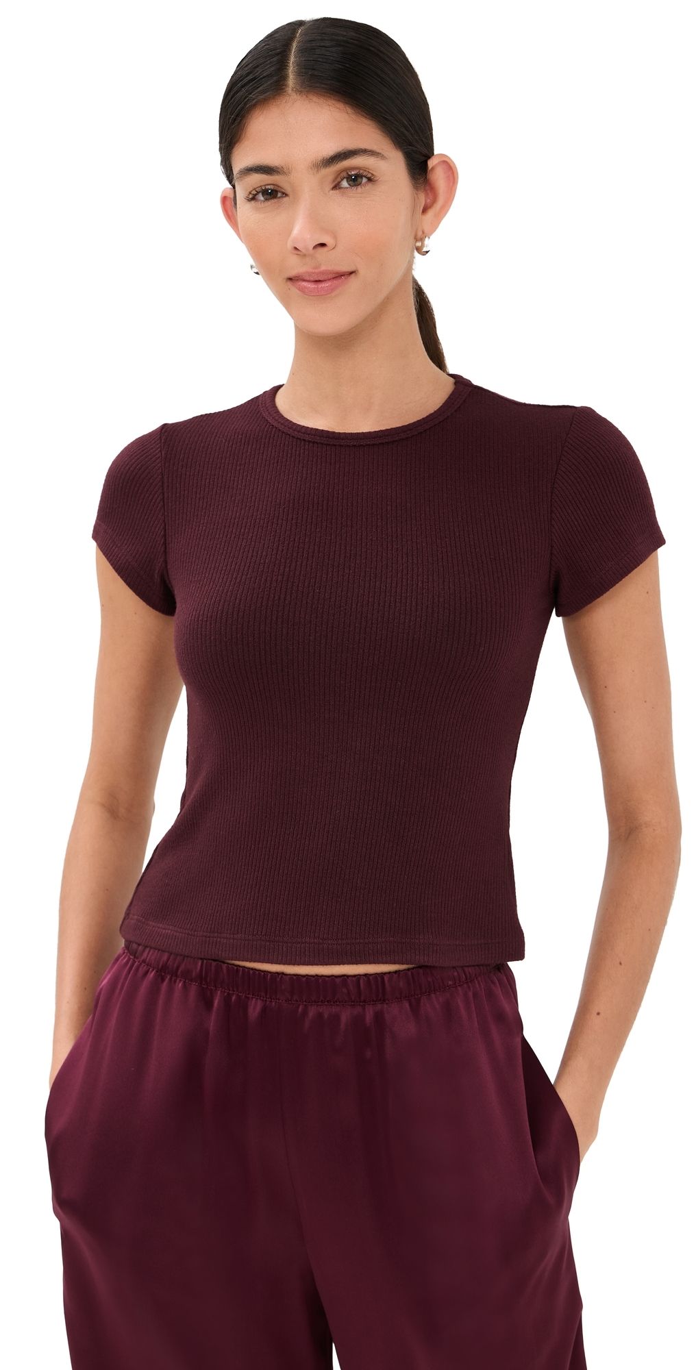 Sablyn Yael Cropped Baby Tee Bordeaux M
