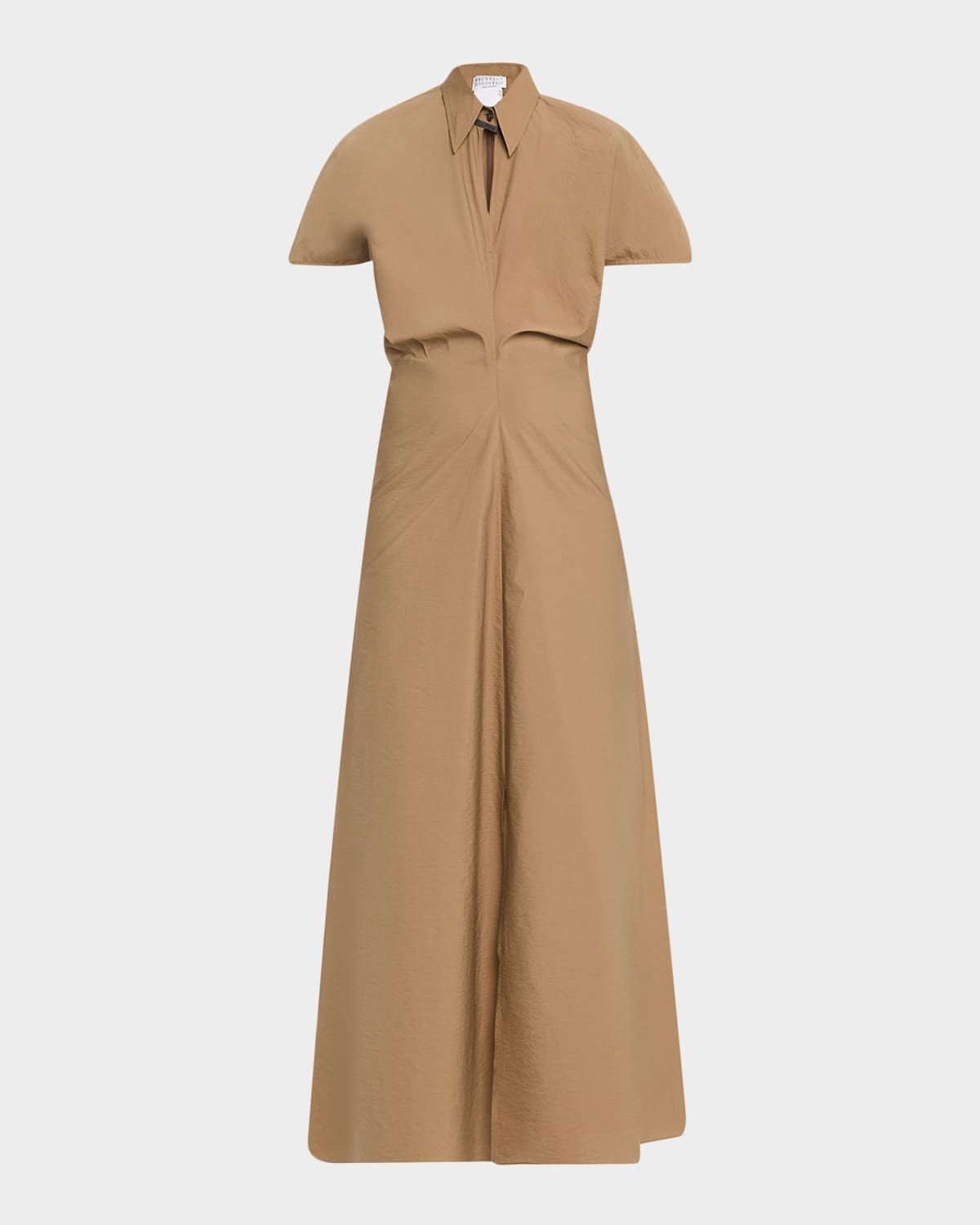 Techno Cotton Poplin Short-Sleeve Maxi Shirtdress