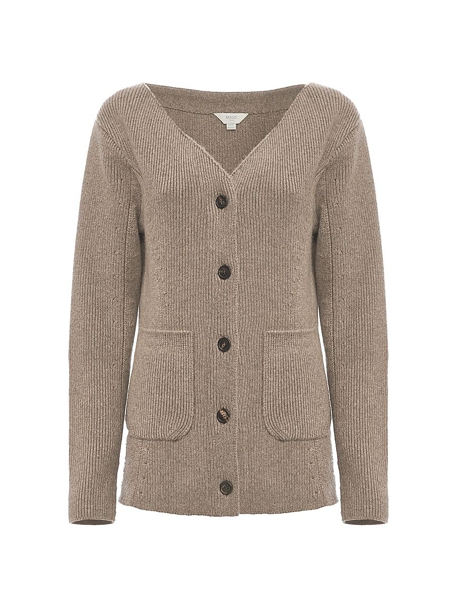 Women's Rib-Knit Cashmere Pocket Cardigan - Stone Beige - Size 6