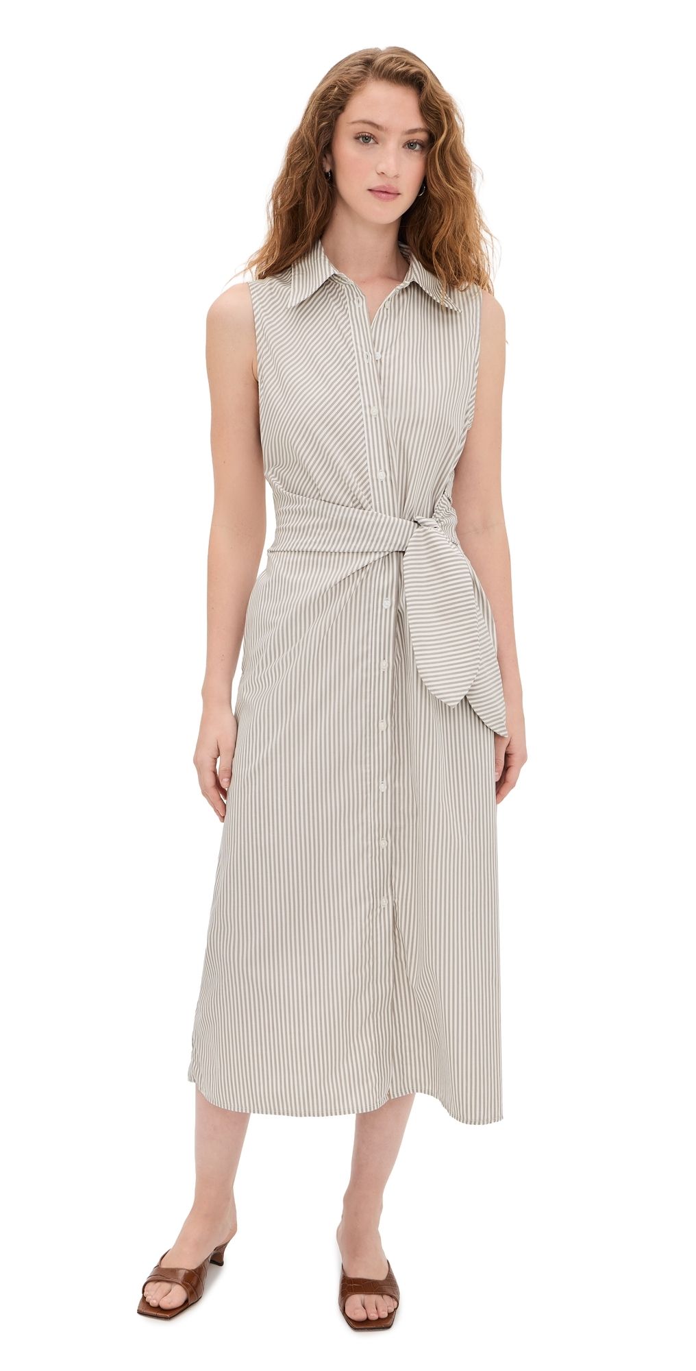 Favorite Daughter The Good Behavior Dress Soft Taupe Stripe L