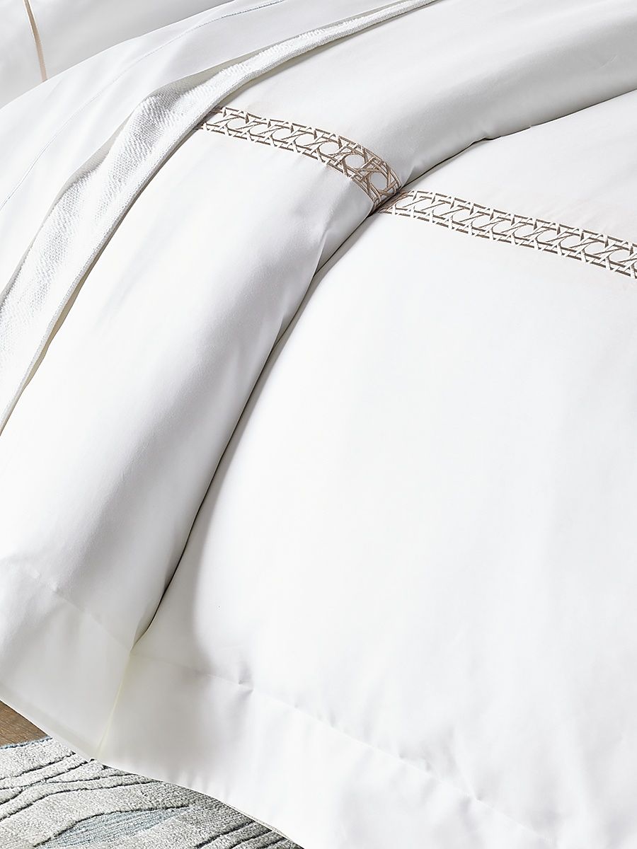 Cane II Embroidered 2-Piece Twin Duvet Set - White Brown - Size Twin