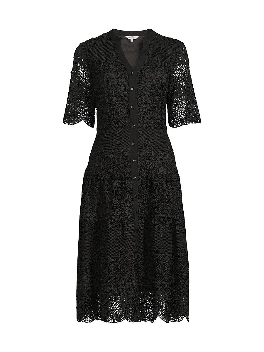 Women's Tiered Laced A-Line Midi-Dress - Black - Size XXL