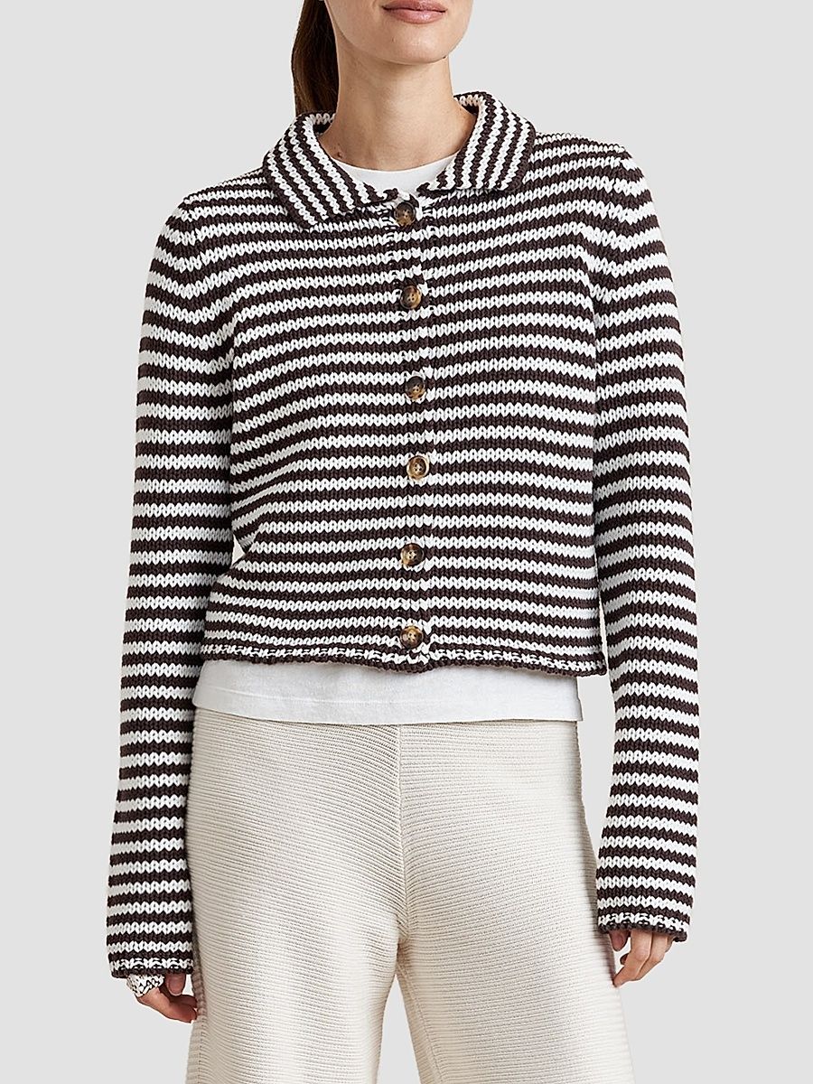 Women's Stripe Cardigan - Chocolate Ivory - Size XL