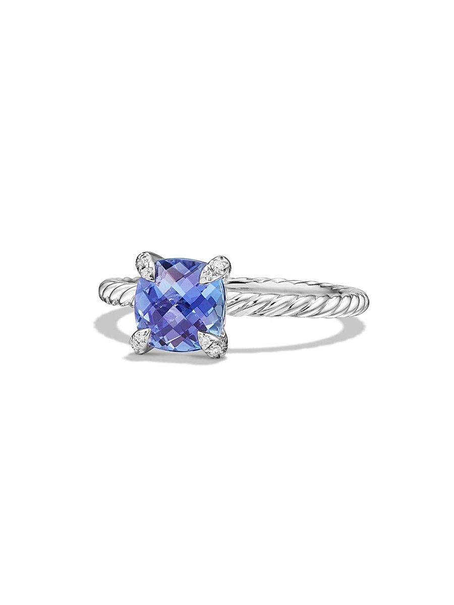 Women's Chatelaine Ring in 18K White Gold - Tanzanite - Size 7