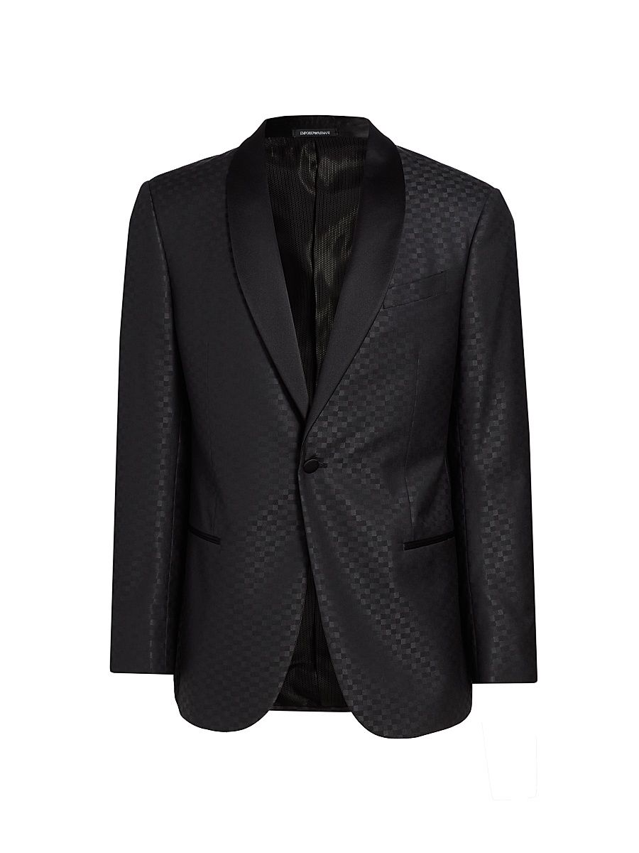 Men's Tonal Check Virgin Wool-Silk Dinner Jacket - Dark Grey - Size 42