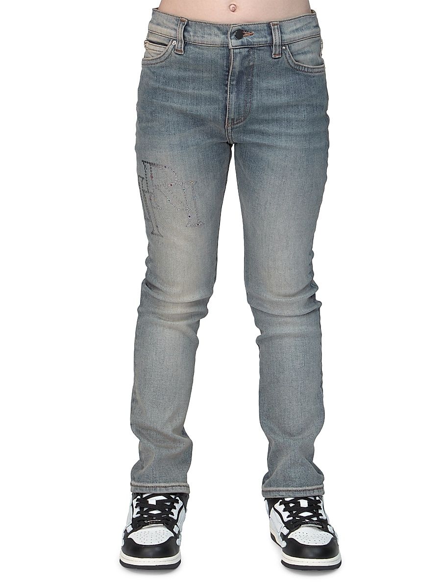 Little Kid's & Kid's Metallic Logo Staggered Jeans - Antique Indigo - Size 12