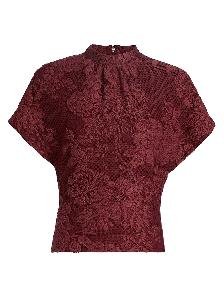Women's Lace Mock Turtleneck Top - Rosewood Wine - Size 12