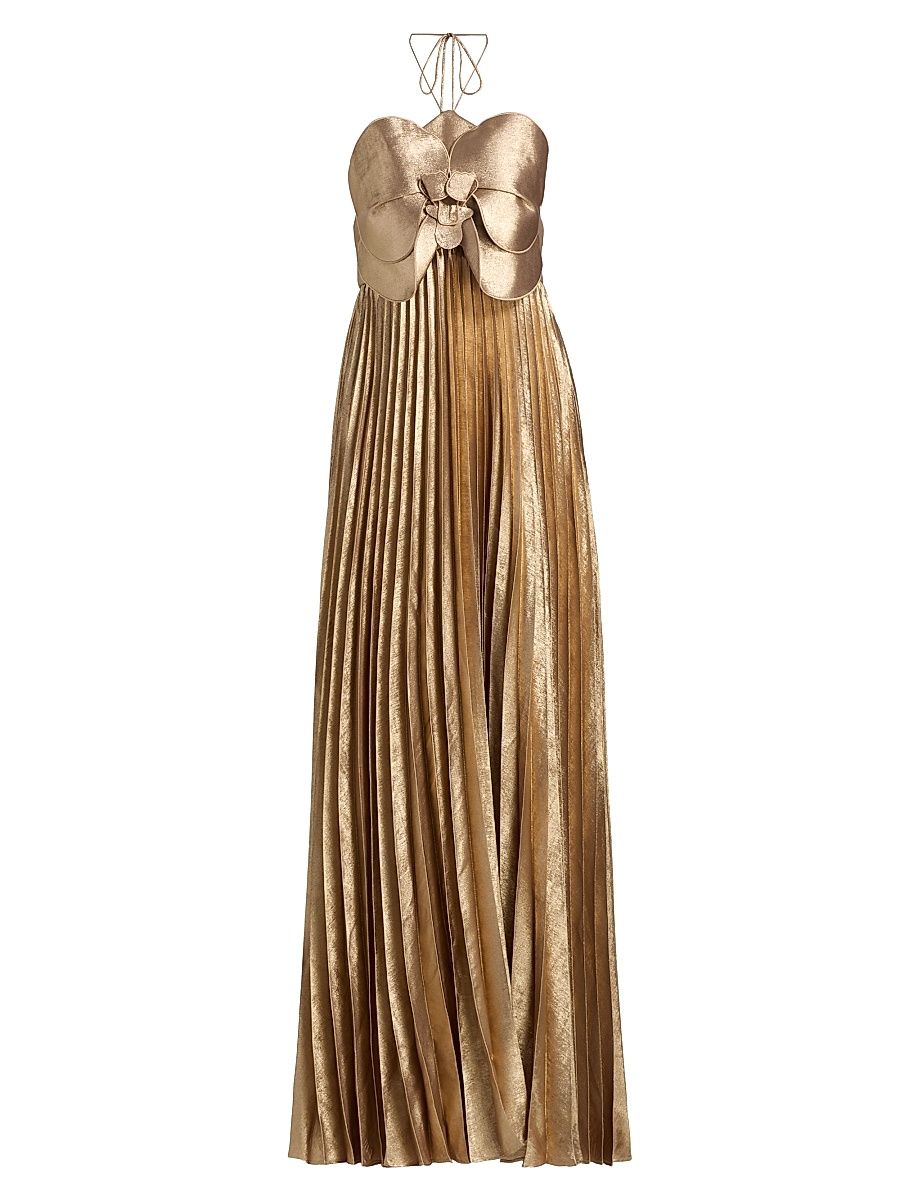Women's Forever Young Pullford Metallic Pleated Gown - Gold - Size 10