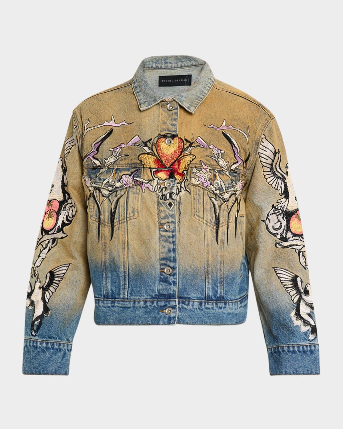 Men & apos;s Dove Embroidered Denim Trucker Jacket