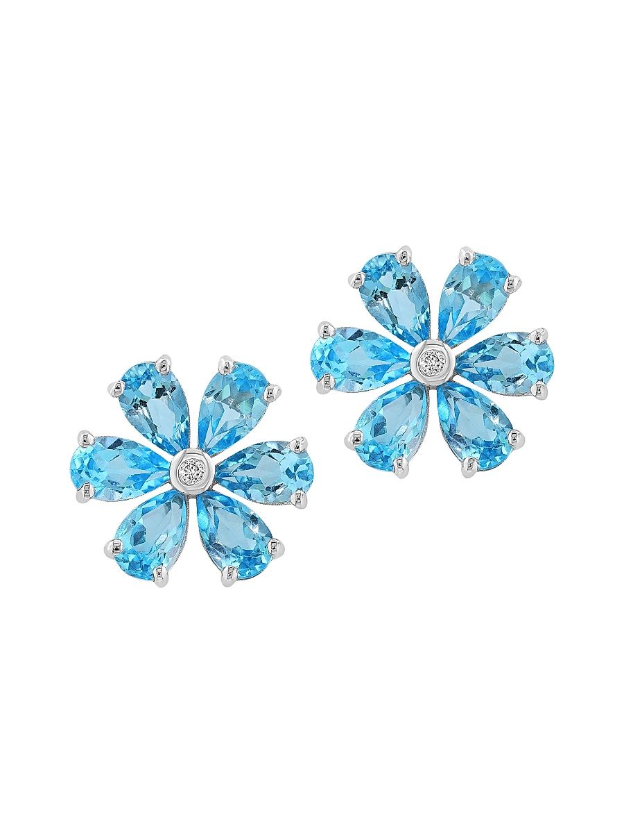 Women's 14K White Gold, Blue Topaz & 0.01 TCW Diamond Stud Earrings - White Gold