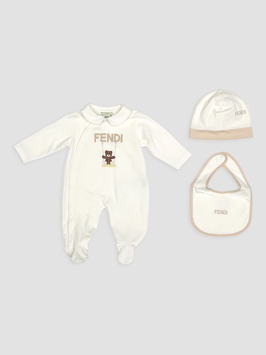 Baby's 3-Piece Footie, Beanie & Bib Set - Gesso - Size Newborn