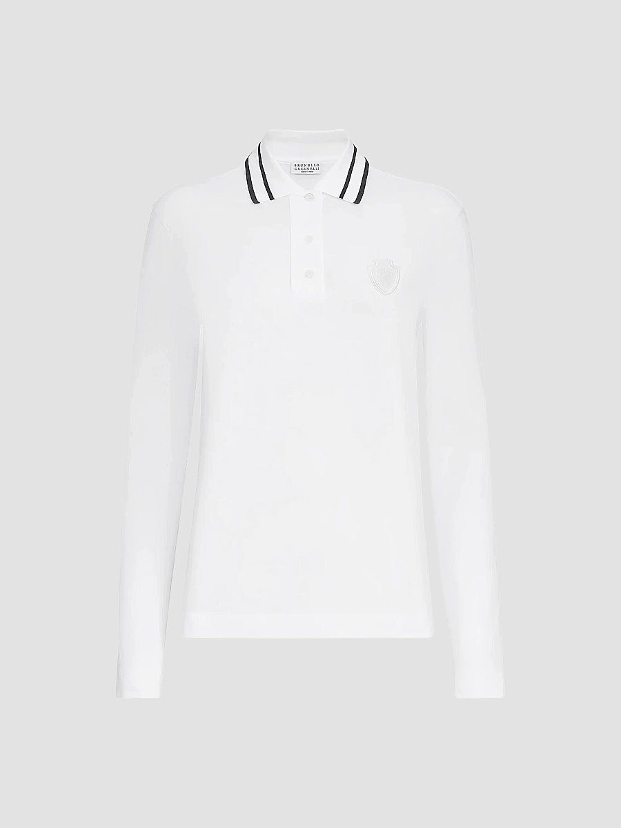 Women's Stretch Cotton Piqué Polo Shirt with Logo - White - Size XXL