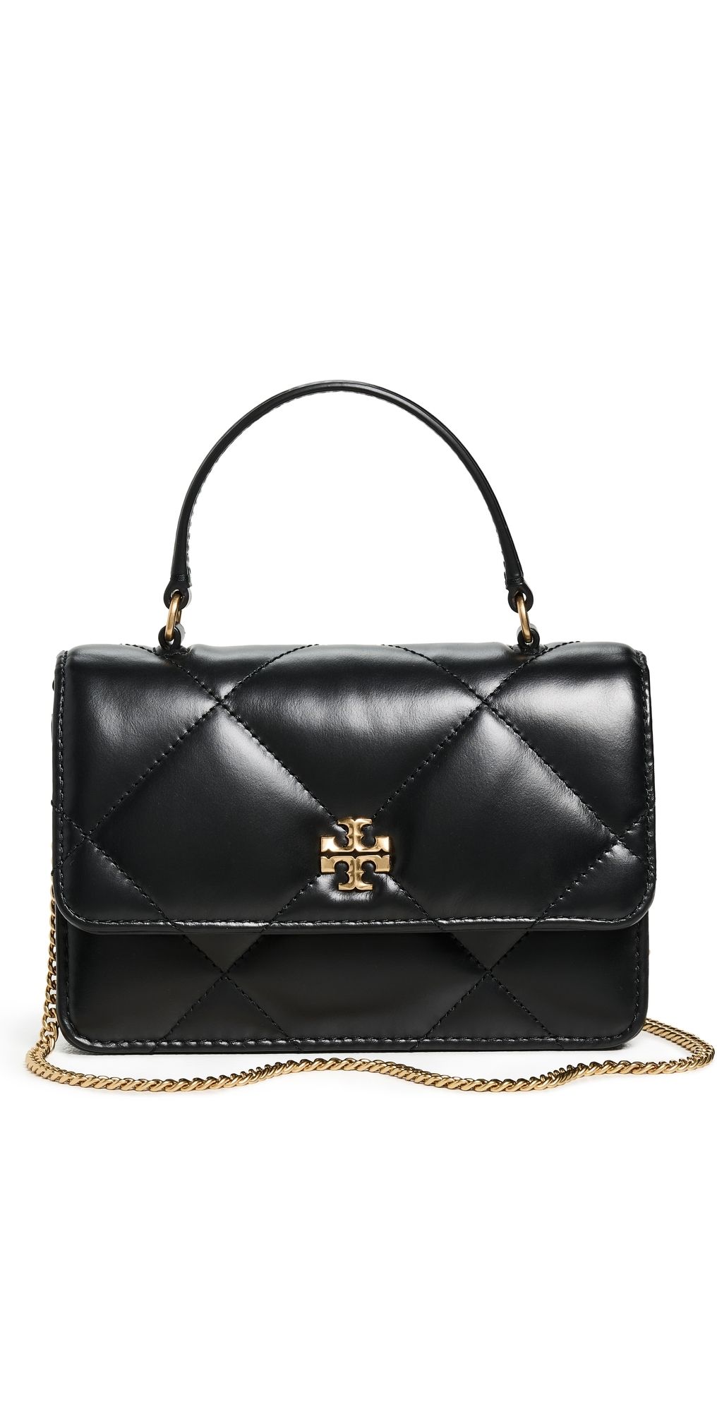 Tory Burch Kira Diamond Quilt Mini Top Handle Chain Crossbody Bag Black One Size